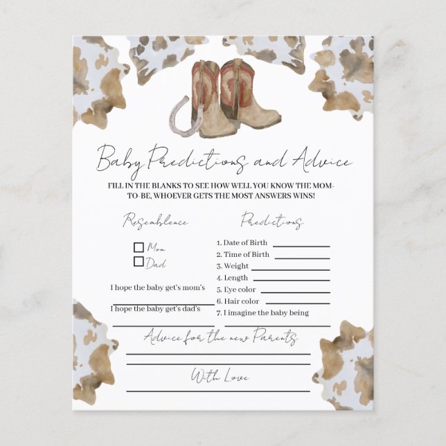 Cowboy Advies voor nieuwe Ouders Spel. (Voorkant)