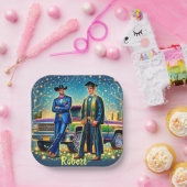 Cowboy Afstuderen Guy Met Pickup Truck Custom Papieren Bordje (Feest)