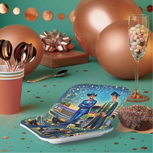 Cowboy Afstuderen Guy Met Pickup Truck Custom Papieren Bordje (Multi)