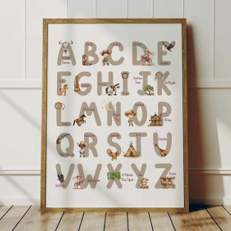 Cowboy Alfabet ABC Poster Kinderkamer Decoratie