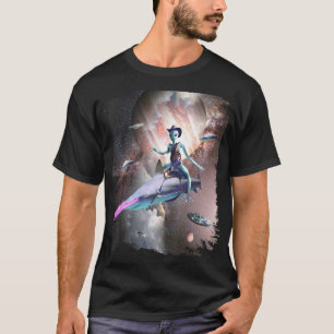 Cowboy Alien In De Ruimte Die Op Laserhaai Rijdt T-shirt