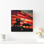Cowboy American Flag Steer Roping and Horse Vierkante Klok (Huis)