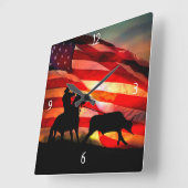 Cowboy American Flag Steer Roping and Horse Vierkante Klok (Hoek)
