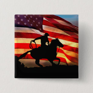 Cowboy and American Flag Flair Button