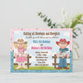 Cowboy and Cowgirl Joint Sibling Birthday Party Kaart (Staand voorkant)