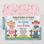 Cowboy and Cowgirl Joint Sibling Birthday Party Kaart (Voorkant / Achterkant)