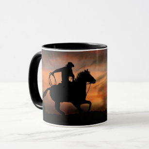 Cowboy and Horse bij zonsondergang Mok