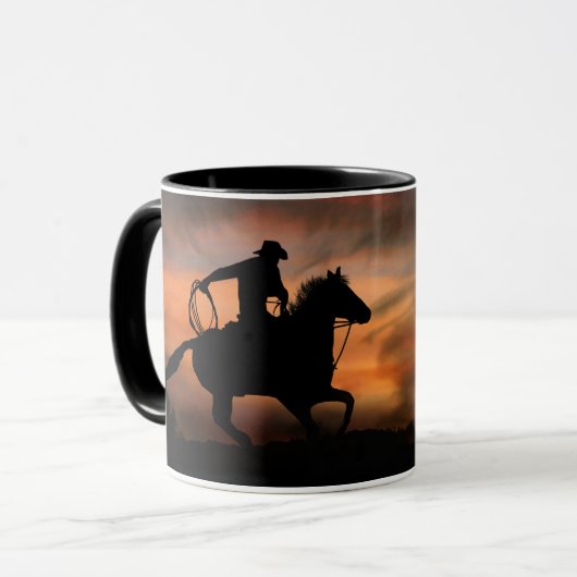 Cowboy and Horse bij zonsondergang Mok (Voorkant links)