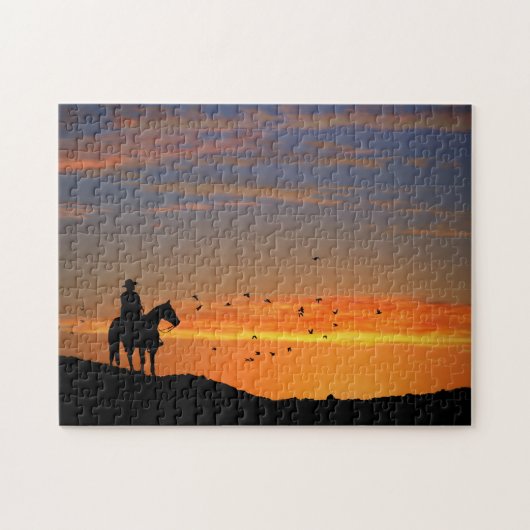 Cowboy and Horse in Sunset Western Legpuzzel (Horizontaal)