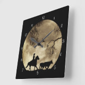 Cowboy and Horse met Steers in Moonlight Vierkante Klok (Hoek)