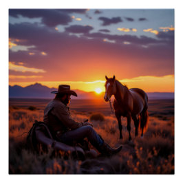 Cowboy and Horse Perfect Poster