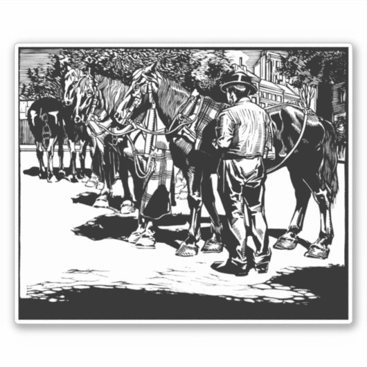 Cowboy and Horses Country Westerne Rodeo Art Sticker (Voorkant)