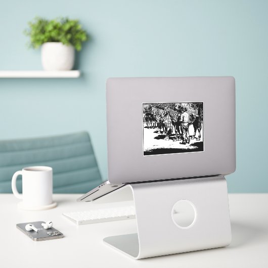 Cowboy and Horses Country Westerne Rodeo Art Sticker (Laptop op bureau)