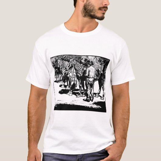 Cowboy and Horses Country Westerne Rodeo Art T-shirt (Voorkant)