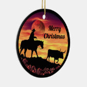 Cowboy and Longhorn Steer Keramisch Ornament (Rechts)