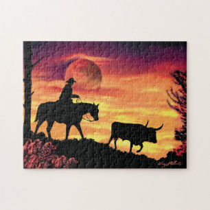 Cowboy and Longhorn Steer Legpuzzel