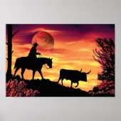 Cowboy and Longhorn Steer Poster (Voorkant)