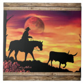 Cowboy and Longhorn Steer Tegeltje (Voorkant)