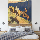 "Cowboy and Pack Horse" van Maynard Dixon Canvas Afdruk (Insitu (Slaapkamer))