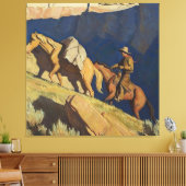 "Cowboy and Pack Horse" van Maynard Dixon Canvas Afdruk (Insitu (Woonkamer))