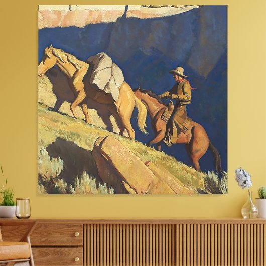 "Cowboy and Pack Horse" van Maynard Dixon Canvas Afdruk (Insitu (Woonkamer))