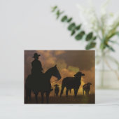 Cowboy and Steers Dusty Sunset Country Western Briefkaart (Staand voorkant)