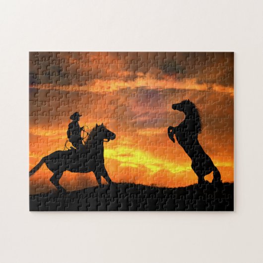 Cowboy and Wild Horse Stallion Legpuzzel (Horizontaal)