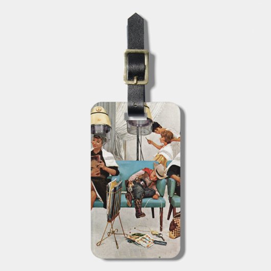 Cowboy Aslapen in Beauty Salon Bagagelabel (Voorkant verticaal)