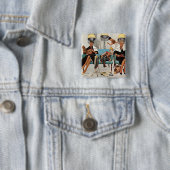 Cowboy Aslapen in Beauty Salon Vierkante Button 5,1 Cm (In situ)