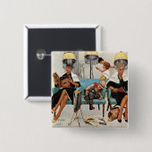 Cowboy Aslapen in Beauty Salon Vierkante Button 5,1 Cm (Voorkant /achterkant)