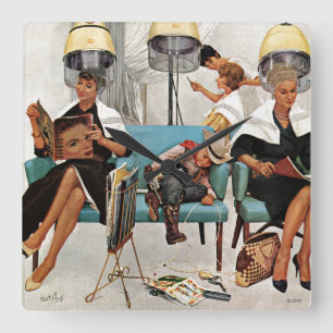 Cowboy Aslapen in Beauty Salon Vierkante Klok