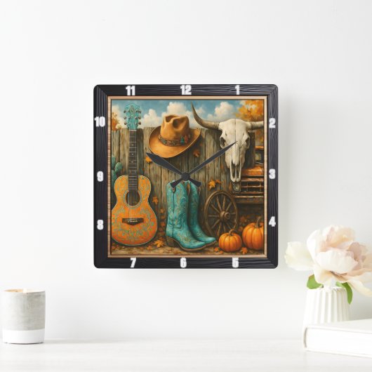 Cowboy Autumn Rodeo Ranch Vierkante Klok (Huis)