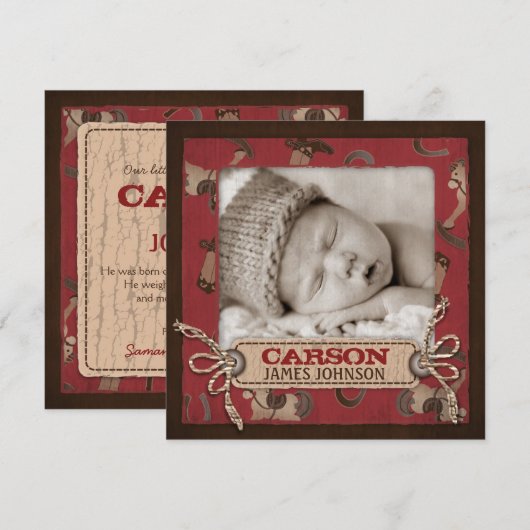 Cowboy Baby Announcement Square Aankondiging (Voorkant / Achterkant)