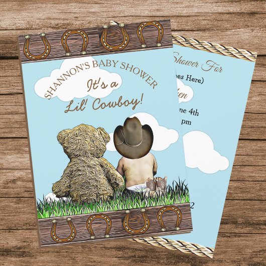 Cowboy Baby en Teddy Bear Baby shower Kaart