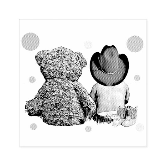 Cowboy Baby en Teddy Bear Baby shower Rubberstempel (Afrduk)