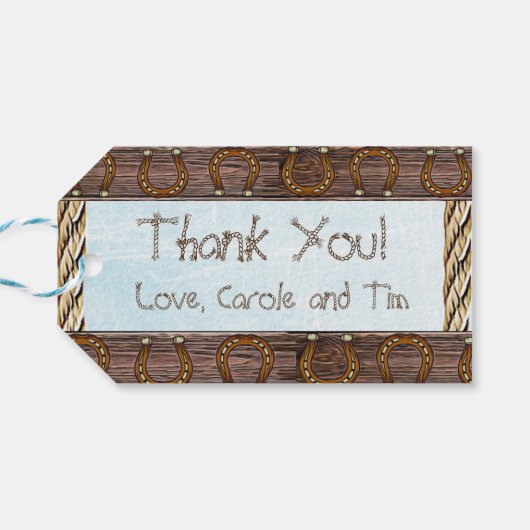 Cowboy Baby en Teddy Bear Bedankt Cadeaulabel (Achterkant Horizontaal)