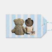 Cowboy Baby en Teddy Bear Bedankt Cadeaulabel (Voorkant (Horizontaal))