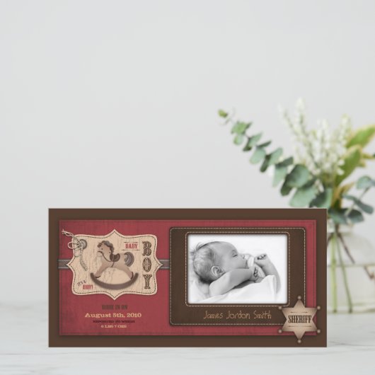 Cowboy Baby fotokaart Aankondiging (Staand voorkant)