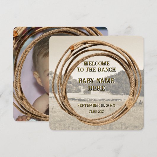 Cowboy Baby Geboorteaankondiging (Voorkant / Achterkant)