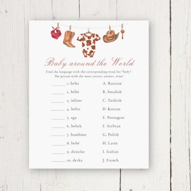 Cowboy baby shower - Baby around the world game (Creator heeft geüpload)