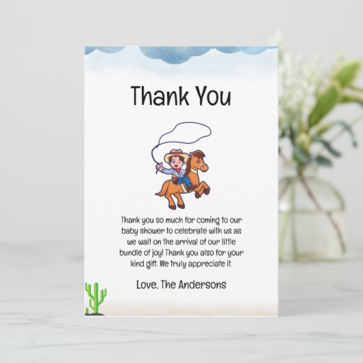 Cowboy Baby shower bedankje Bedankkaart (Staand voorkant)