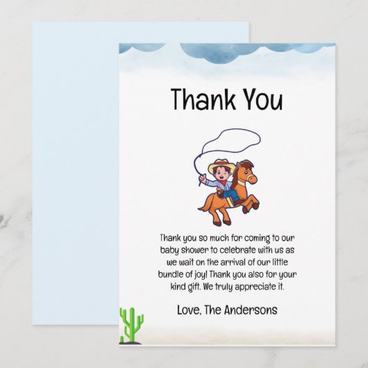 Cowboy Baby shower bedankje Bedankkaart (Voorkant / Achterkant)