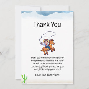 Cowboy Baby shower bedankje Bedankkaart