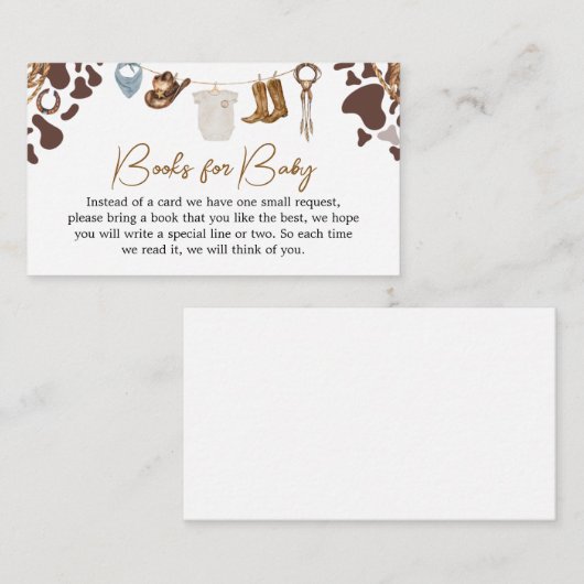 Cowboy Baby shower Books voor Baby Informatiekaartje (Voorkant / Achterkant)