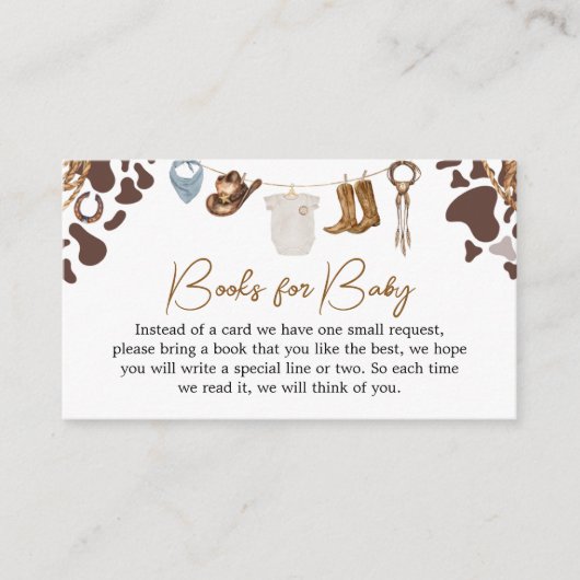 Cowboy Baby shower Books voor Baby Informatiekaartje (Voorkant)