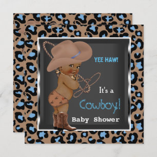 Cowboy Baby shower Boy Blue Brown Ethnic Kaart