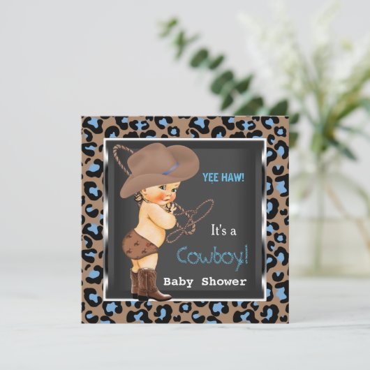 Cowboy Baby shower Boy Blue Brown Kaart (Staand voorkant)
