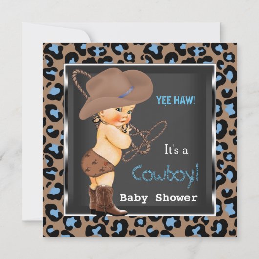 Cowboy Baby shower Boy Blue Brown Kaart (Voorkant)