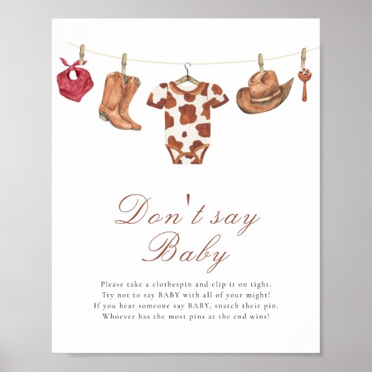 Cowboy baby shower - Don't say baby  Poster (Voorkant)