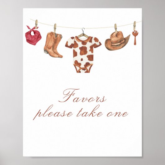 Cowboy baby shower - favors, please take one poster (Voorkant)